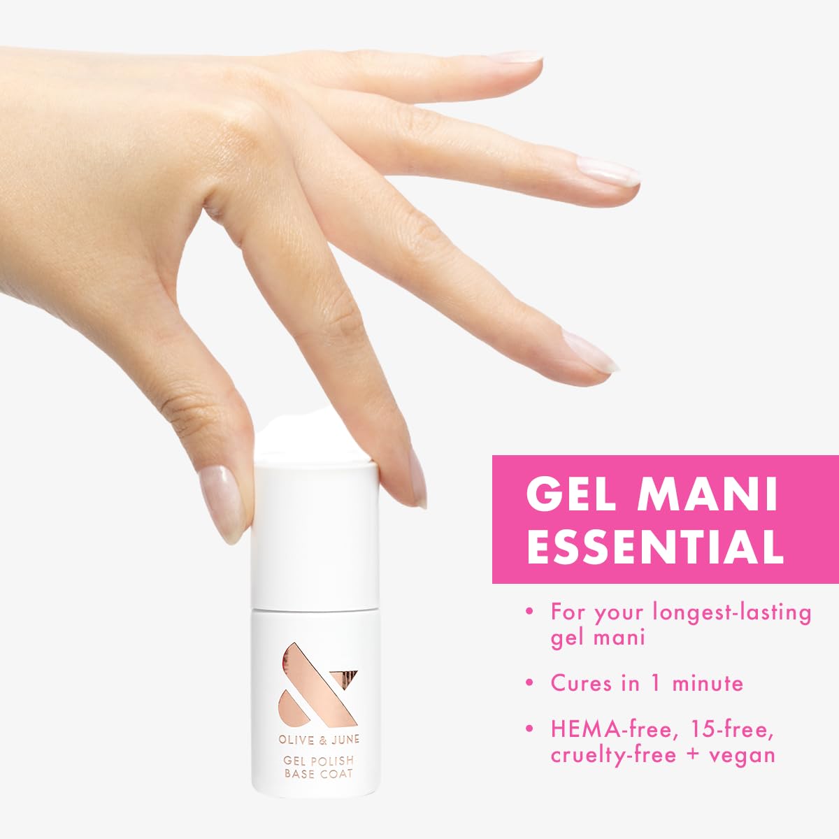Olive & June Gel Polish Base Coat | UV LED Nail Lamp Needed | Long Lasting Formula | Up to 21 Days of Wear | No Damage Removal | Salon-Quality Manicure Pedicure at Home |Vegan HEMA-Free Cruelty-Free