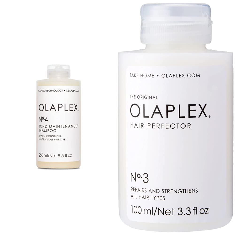 Olaplex No. 3 Hair Perfector Repairing Treatment for Dry Damaged Hair, Repairs & Strengthens + No. 4 Bond Maintenance Shampoo Repairs, Strengthens, & Nourishes, Adds Shine & Leaves Hair Feeling Soft