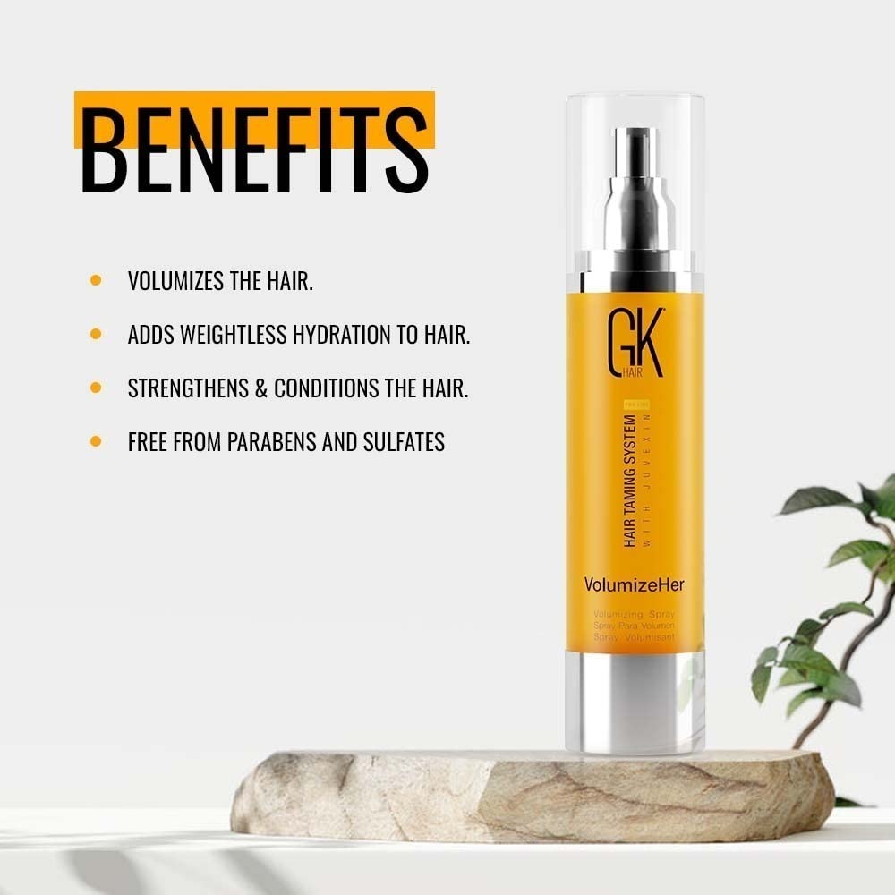 GK HAIR Global Keratin VolumizeHer (3.4 Fl Oz/100ml) Hair Spray, Anti-Frizz Hair Straightener, Heat Protectant Spray For Volume, Texture & Hold Paraben-Free