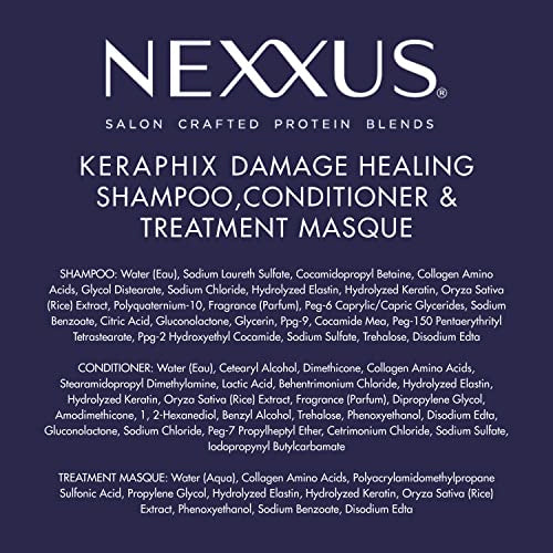 Nexxus Keraphix Shampoo and Conditioner - Damaged Hair Treatment System with Keratin Protein and Black Rice, 2 Count & 3 Repair Masks Treatment, 33.8 oz, 1.5 oz, 3 Count, 5 Count ( Pack of 1)