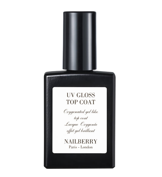 Nailberry UV Gloss Top Coat | Gel-Like Finish Nail Top Coat | Fast Drying Without UV or LED Lamps | Chip-Resistant, Oxygenated Gloss Top Coat | Vegan | Certified Halal & Cruelty Free | 25-Free | 15 ml