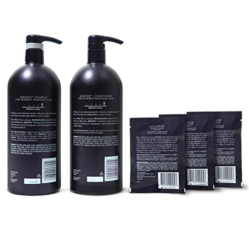 Nexxus Keraphix Shampoo and Conditioner - Damaged Hair Treatment System with Keratin Protein and Black Rice, 2 Count & 3 Repair Masks Treatment, 33.8 oz, 1.5 oz, 3 Count, 5 Count ( Pack of 1)