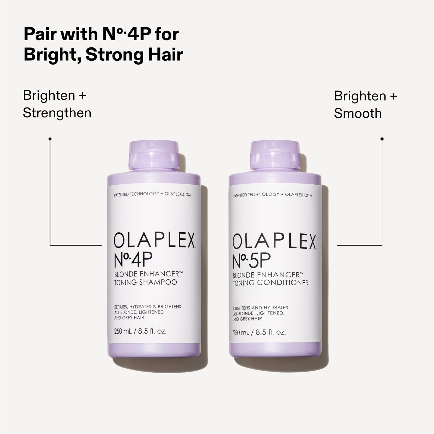 Olaplex No. 4P Blonde Enhancing Toning Shampoo, 8.5 Fl Oz + No. 5P Blonde Enhancer™ Toning Conditioner, Repairs, Hydrates, & Brightens All Blonde, Lightened, & Grey Hair