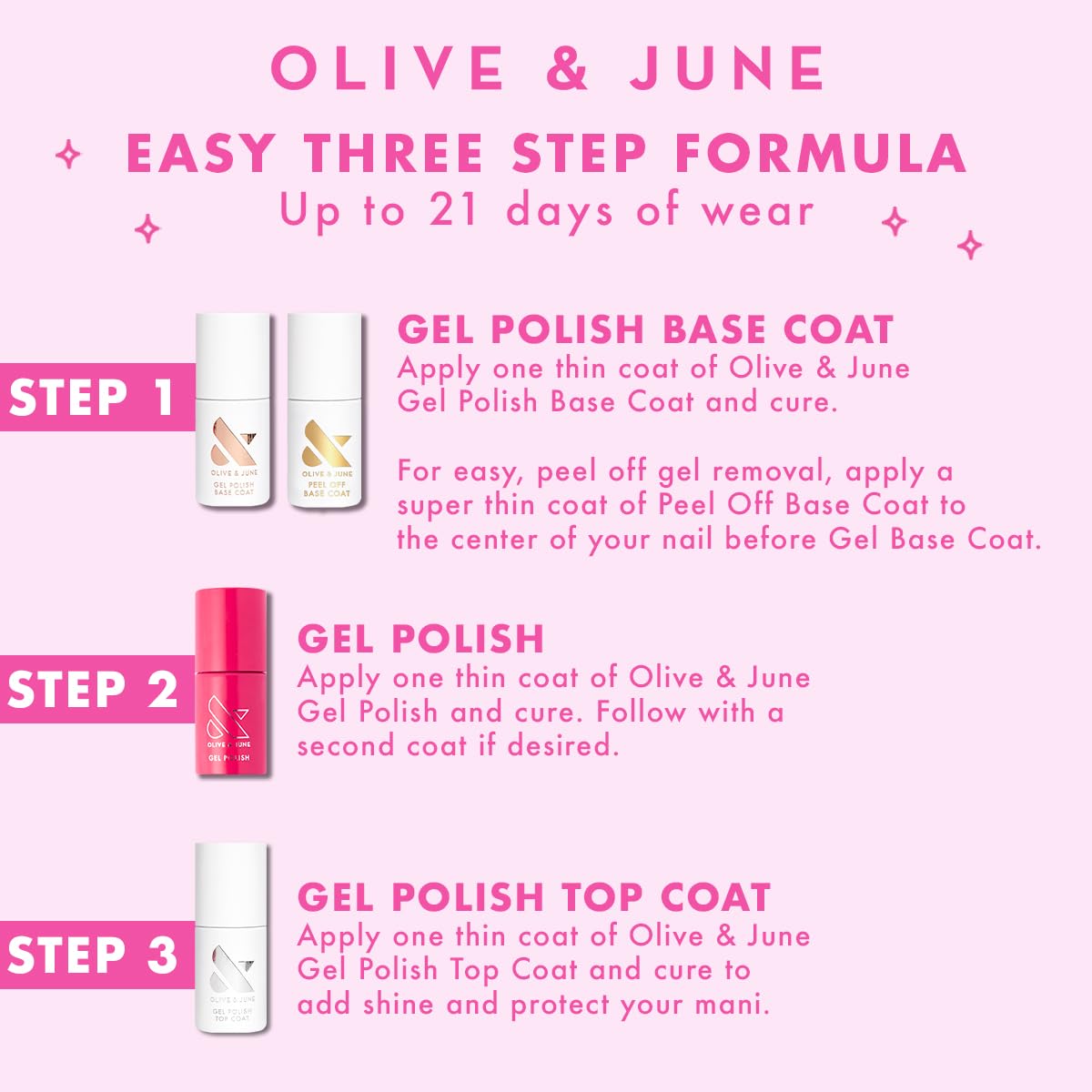 Olive & June Gel Polish Base Coat | UV LED Nail Lamp Needed | Long Lasting Formula | Up to 21 Days of Wear | No Damage Removal | Salon-Quality Manicure Pedicure at Home |Vegan HEMA-Free Cruelty-Free