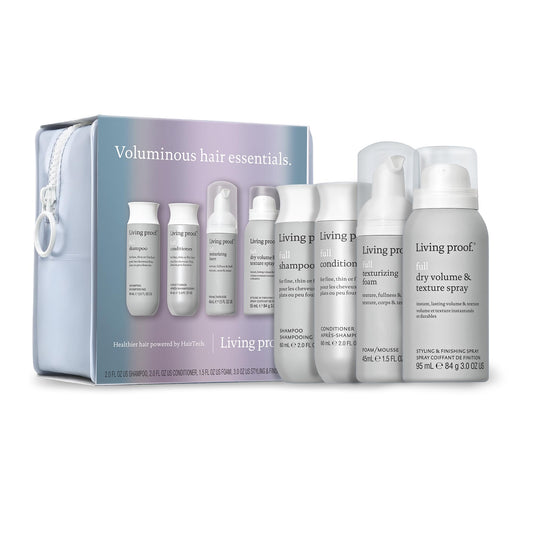 Living Proof Voluminous Hair Essentials Kit - Travel Size Full Shampoo, Conditioner, Texture Foam and Dry Volume & Texture Spray ($76 value)