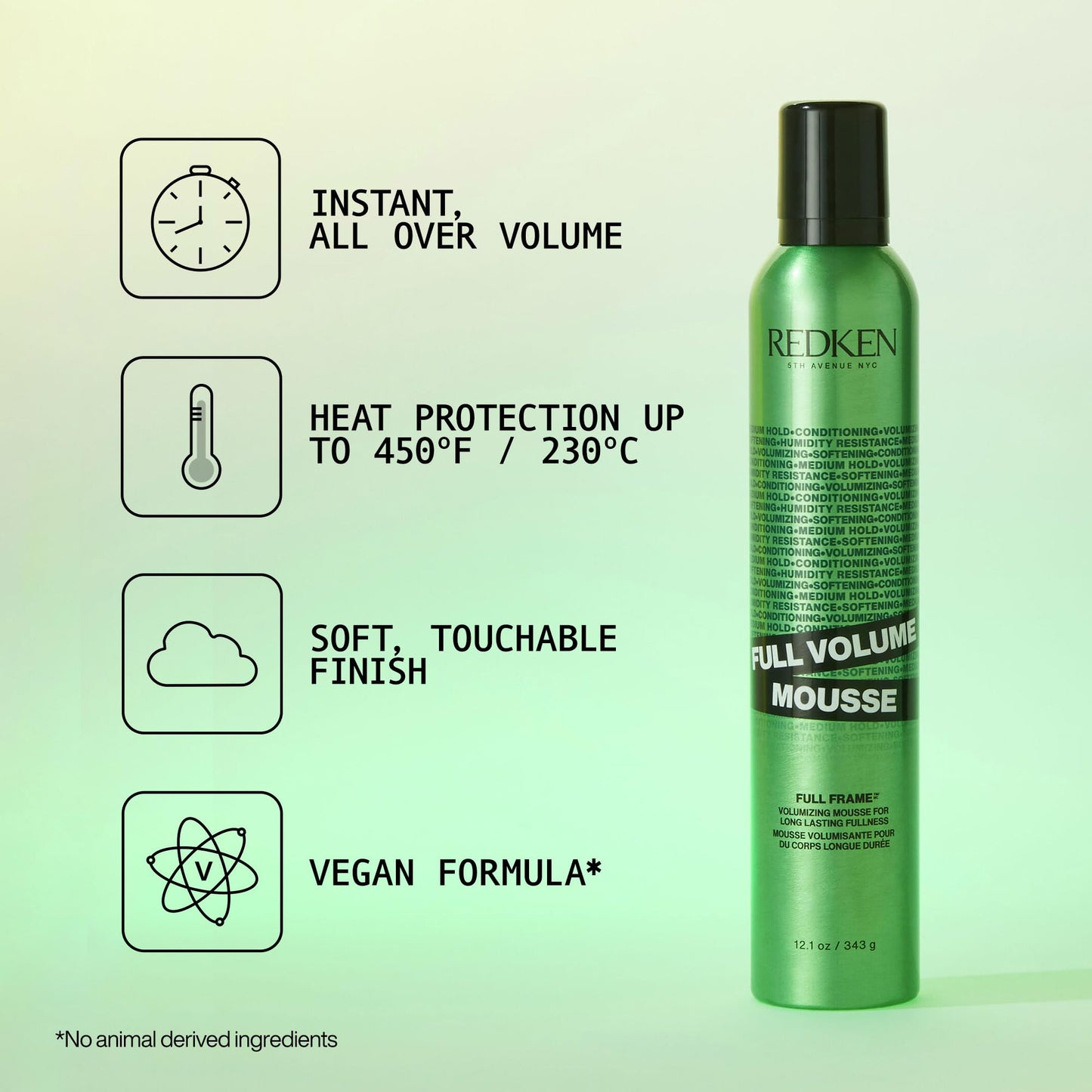Redken Full Volume Mousse For All Hair Types - Volumizes and Moisturizes Hair, Protects Against Heat & Damage, 12 oz