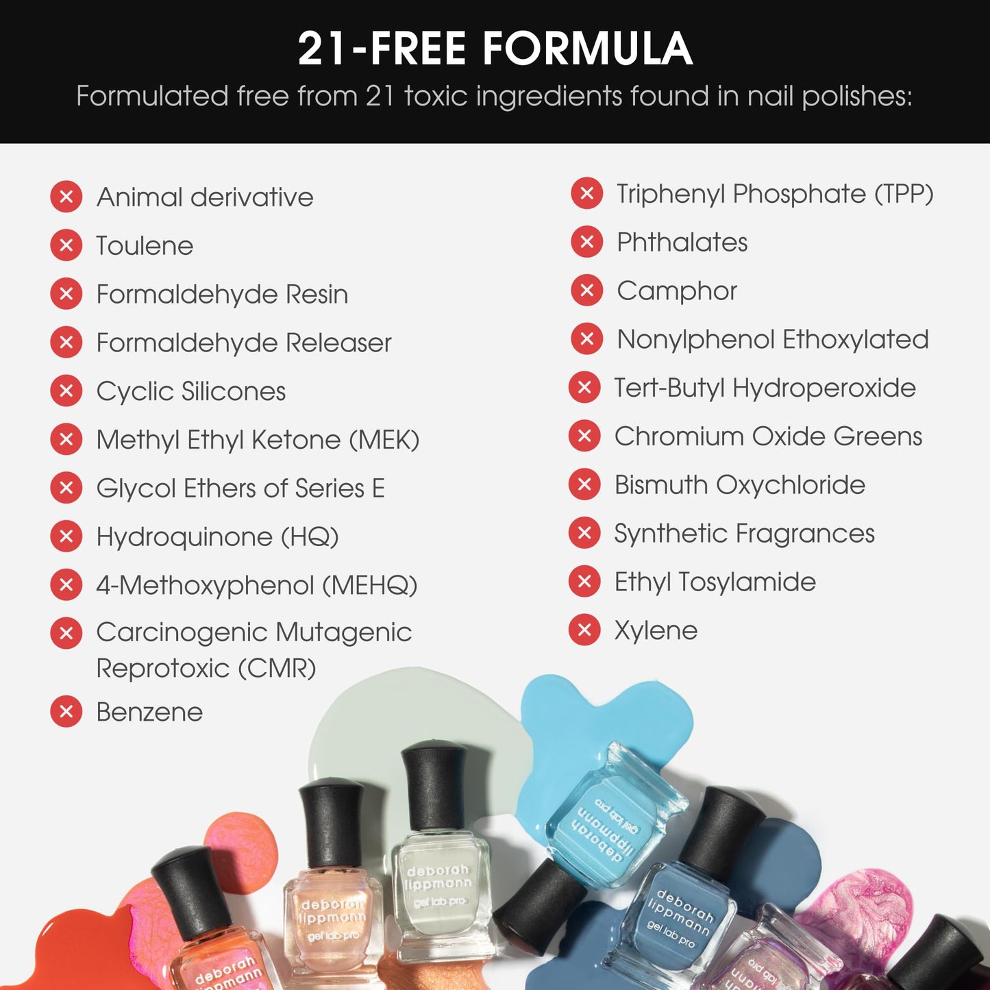 Deborah Lippmann Gel Lab Pro Nail Polish Treatment Enriched for Health, Wear, and Shine No Animal Testing, 21 Free, Vegan Red and Purple Colors