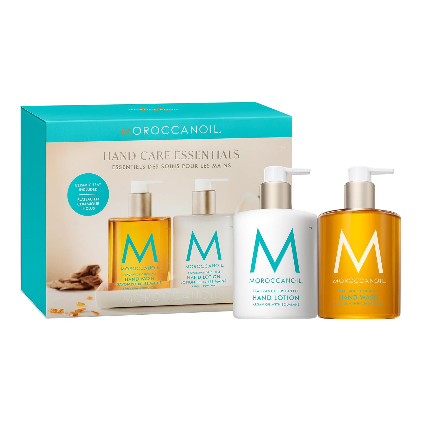Moroccanoil Hand Care Essentials Set | Hand Wash & Lotion Duo With Ceramic Tray
