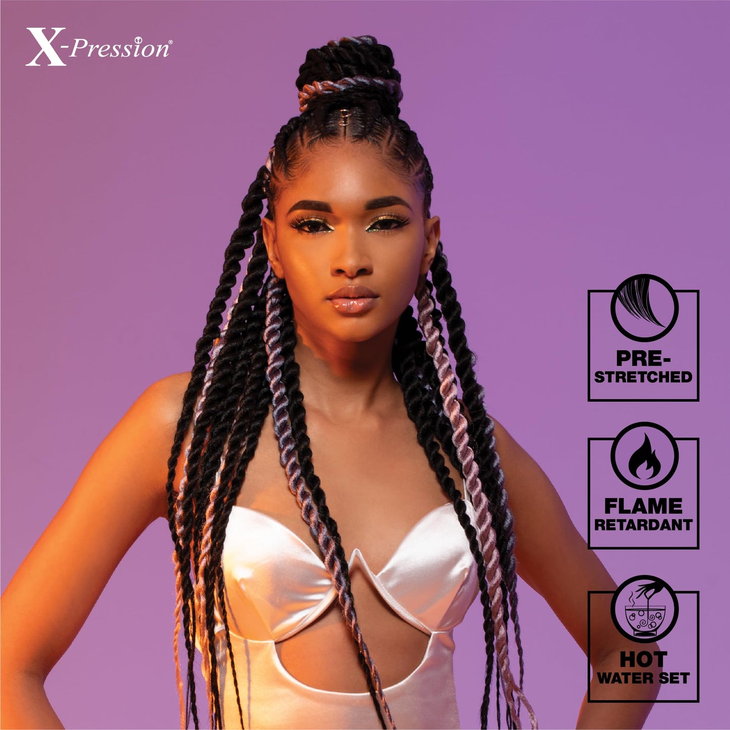 Sensationnel X-pression prestretched braiding hair - 3x braid 58 inch all kanekalon flame retardant synthetic braid for box braids and twists (1 pack, 1B OFFBLACK)