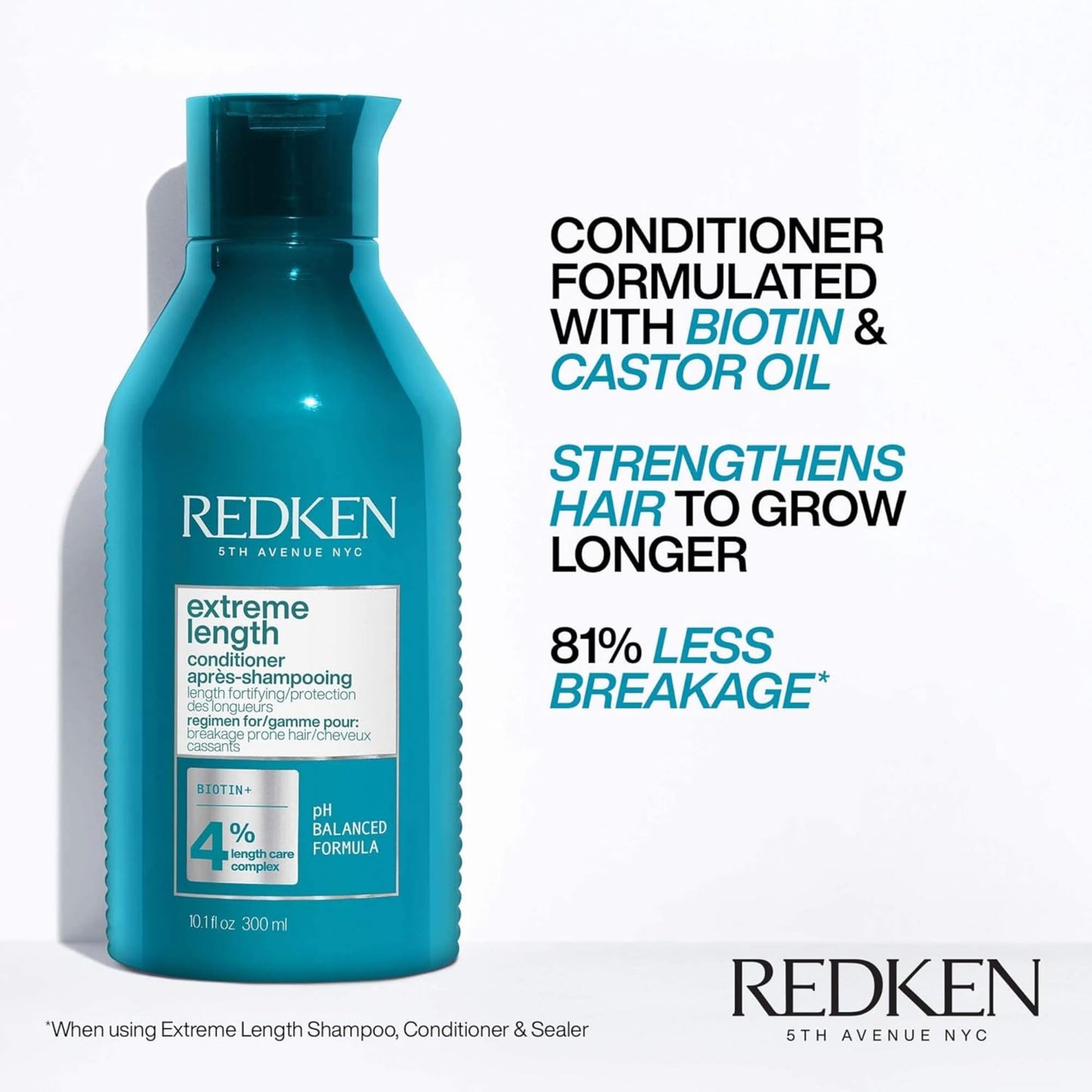 Redken Extreme Length Shampoo & Conditioner Set for Damaged Hair, Prevents Breakage, Strengthens and Infused with Biotin for Hair Growth, 10.1 Fl Oz, Pack of 2