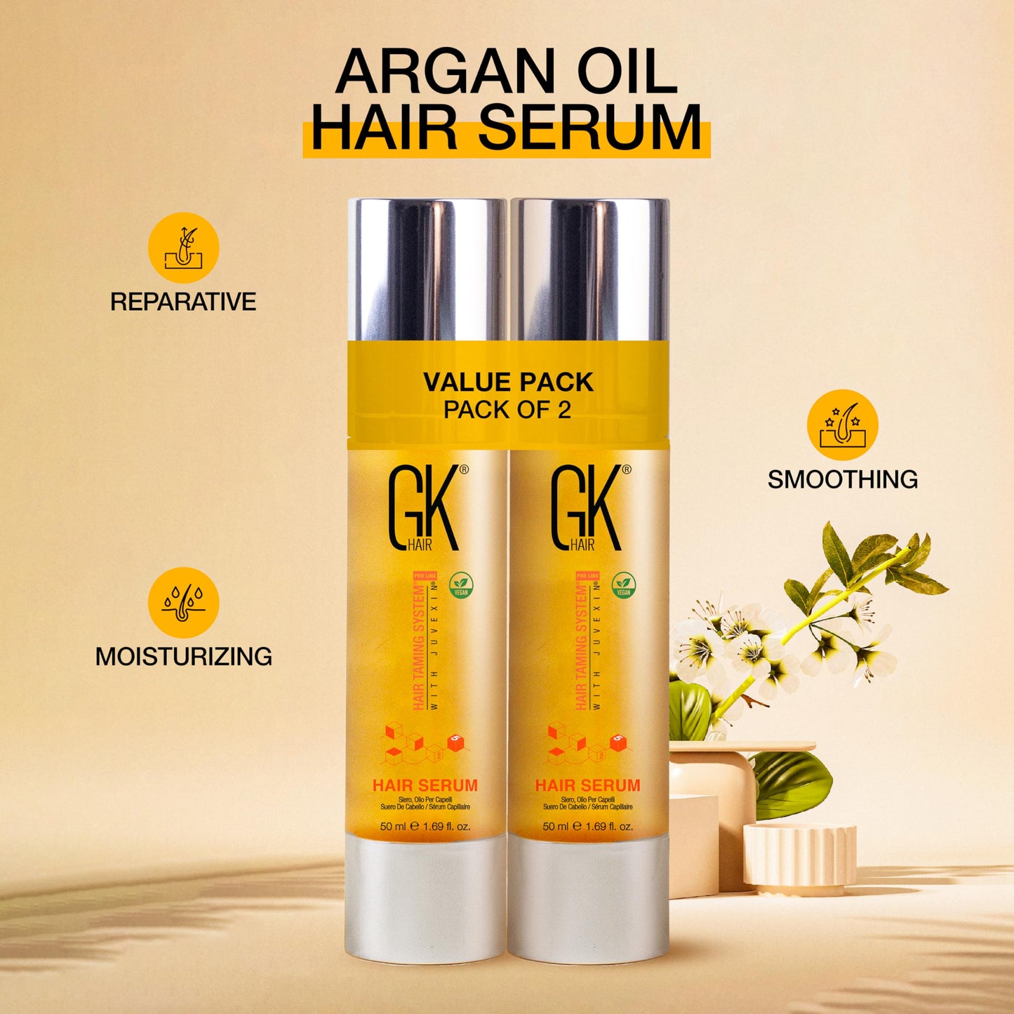 GK HAIR Oil For Frizzy Hair- Anti Frizz Hair Seurm - Perfect Lightweight Hair Oil For Keratin,Frizzy,Curly, Dry & Damaged ends- Paraben, Phthalate and Sulfate Free Pack of 2 (1.69 Oz)