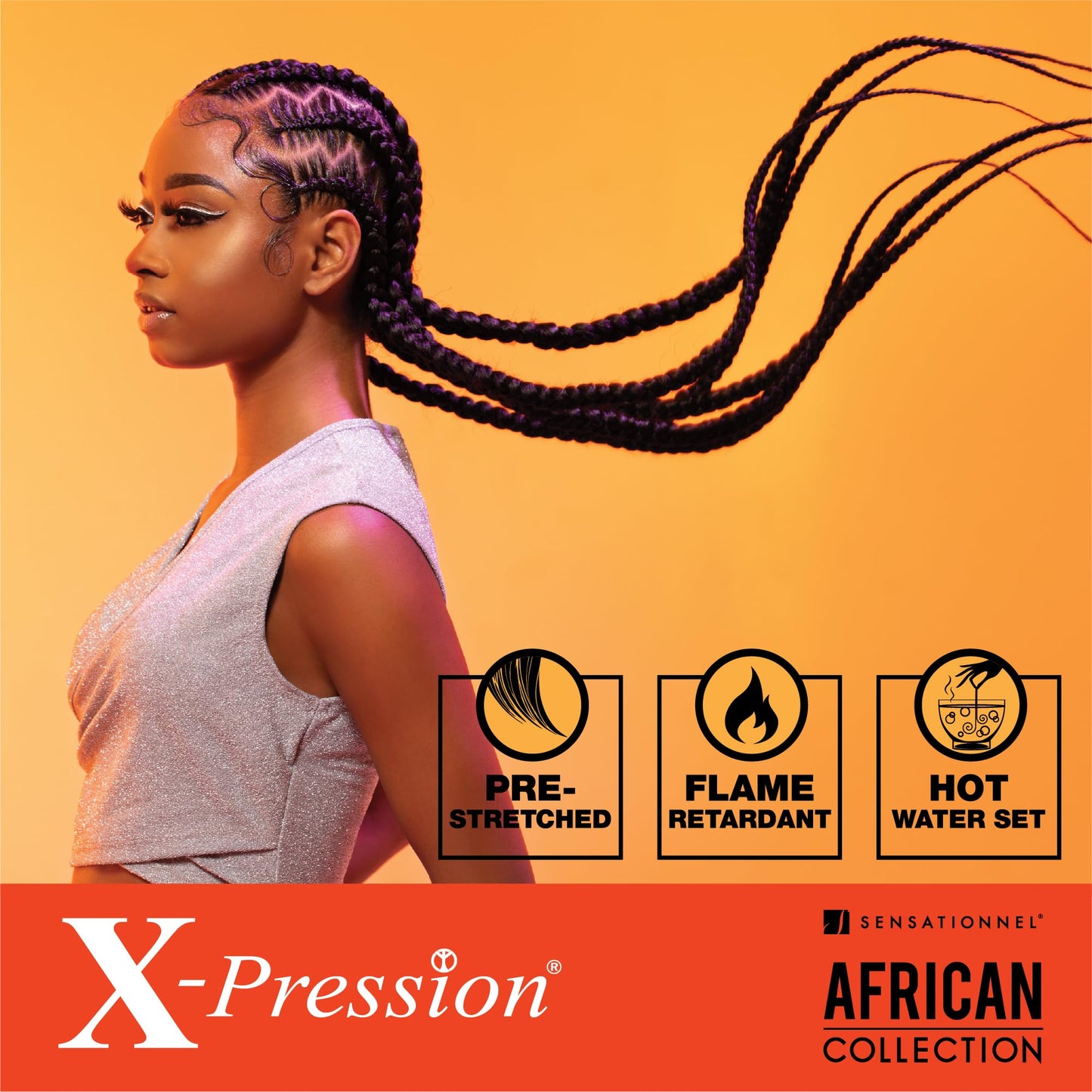 Sensationnel X-pression prestretched braiding hair - 3x braid 58 inch all kanekalon flame retardant synthetic braid for box braids and twists (1 pack, 1B OFFBLACK)